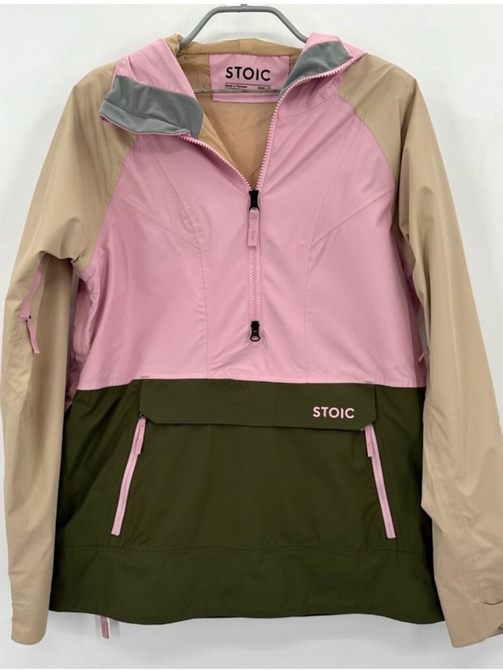 Stoic Women's Shell Anorak Sz S Pink Nectar/Pebble/Olive Night Waterproof Hood